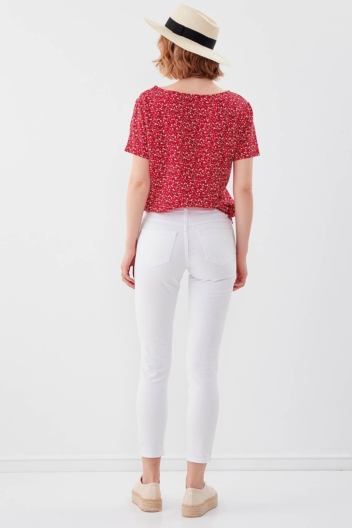 Beyaz Yırtık Skinny Denim Pantolon