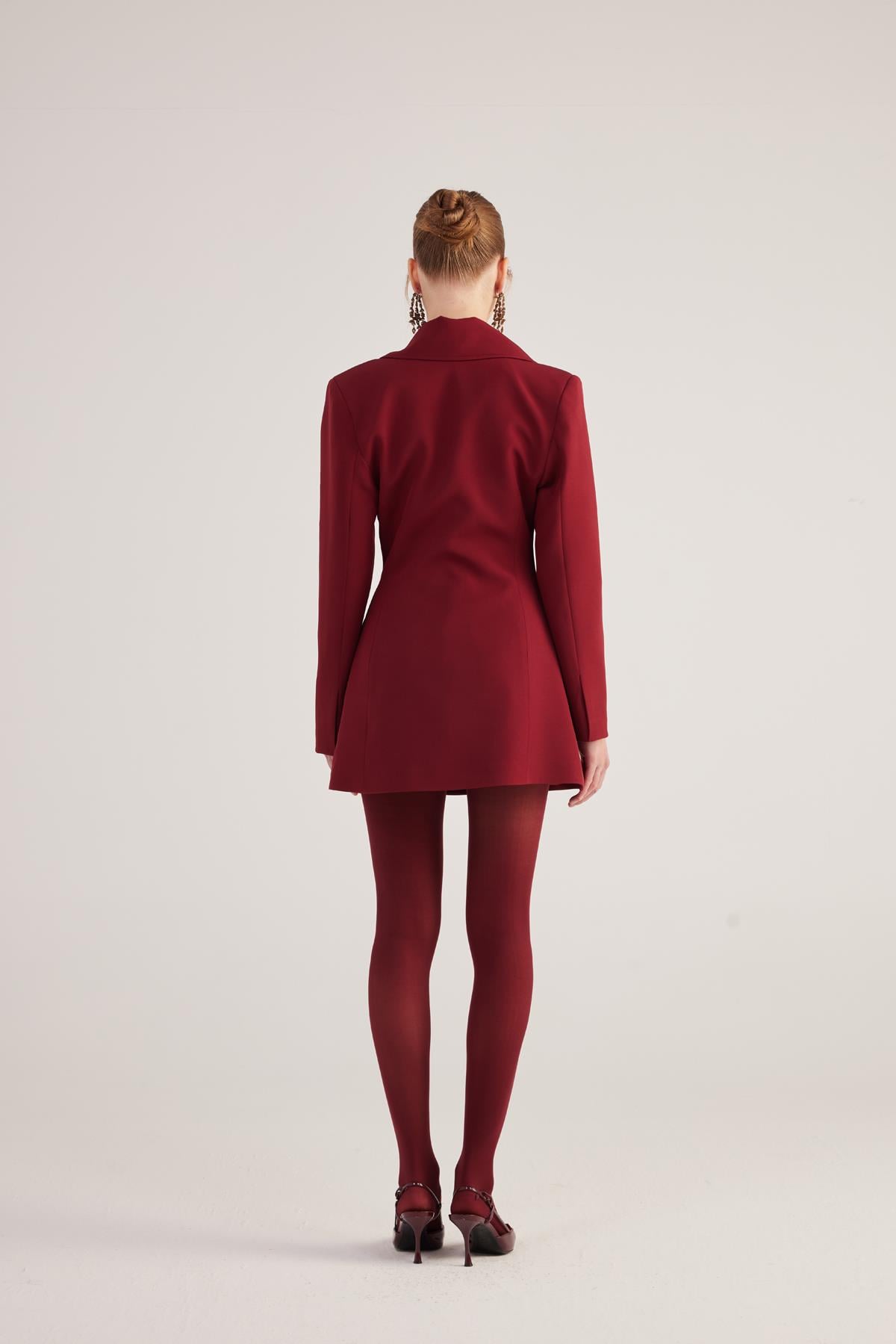 Belden Oturmalı Fit Kesim Deja Blazer Ceket Bordo
