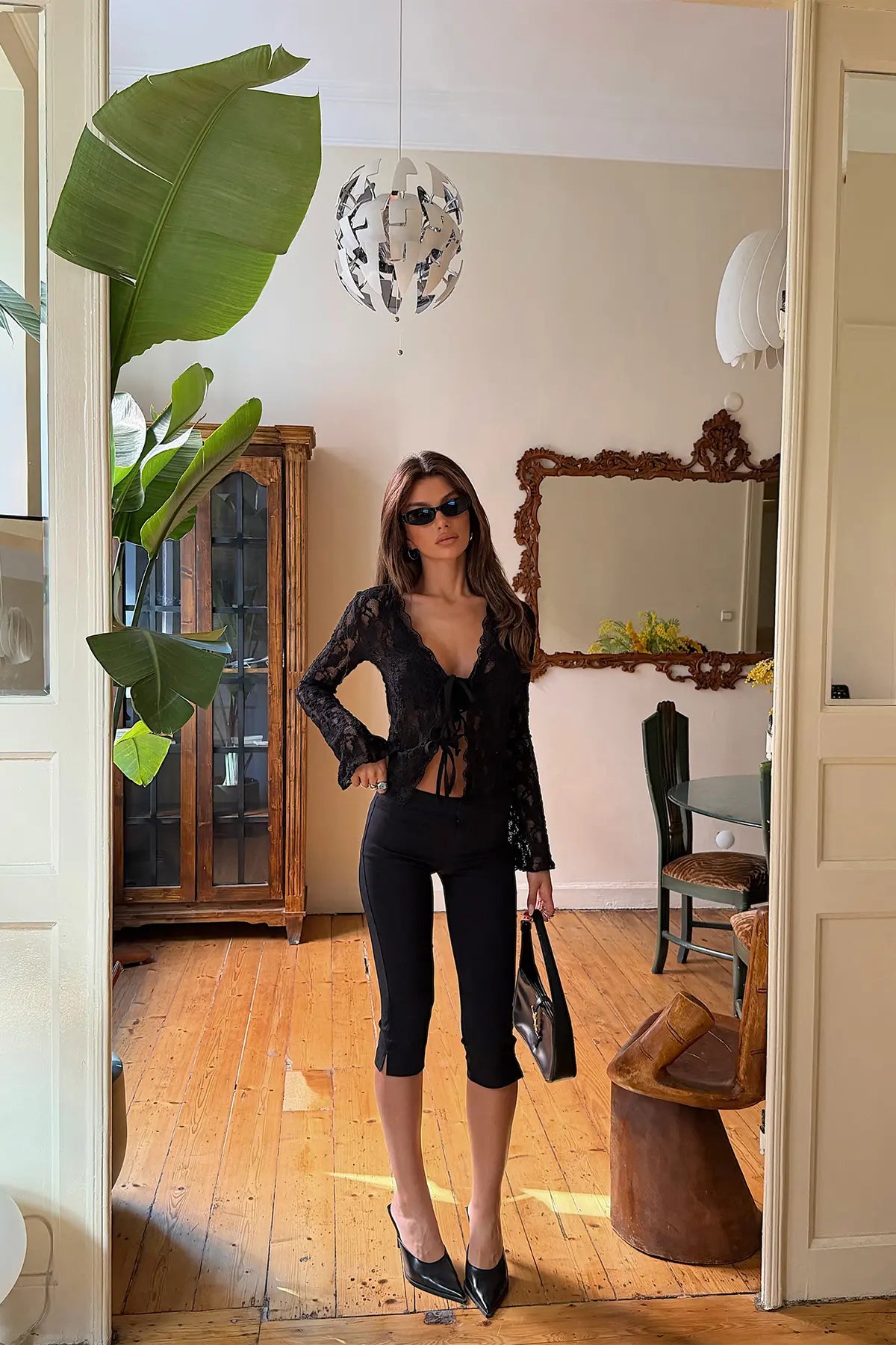 Siyah Bağlamalı Crop Top