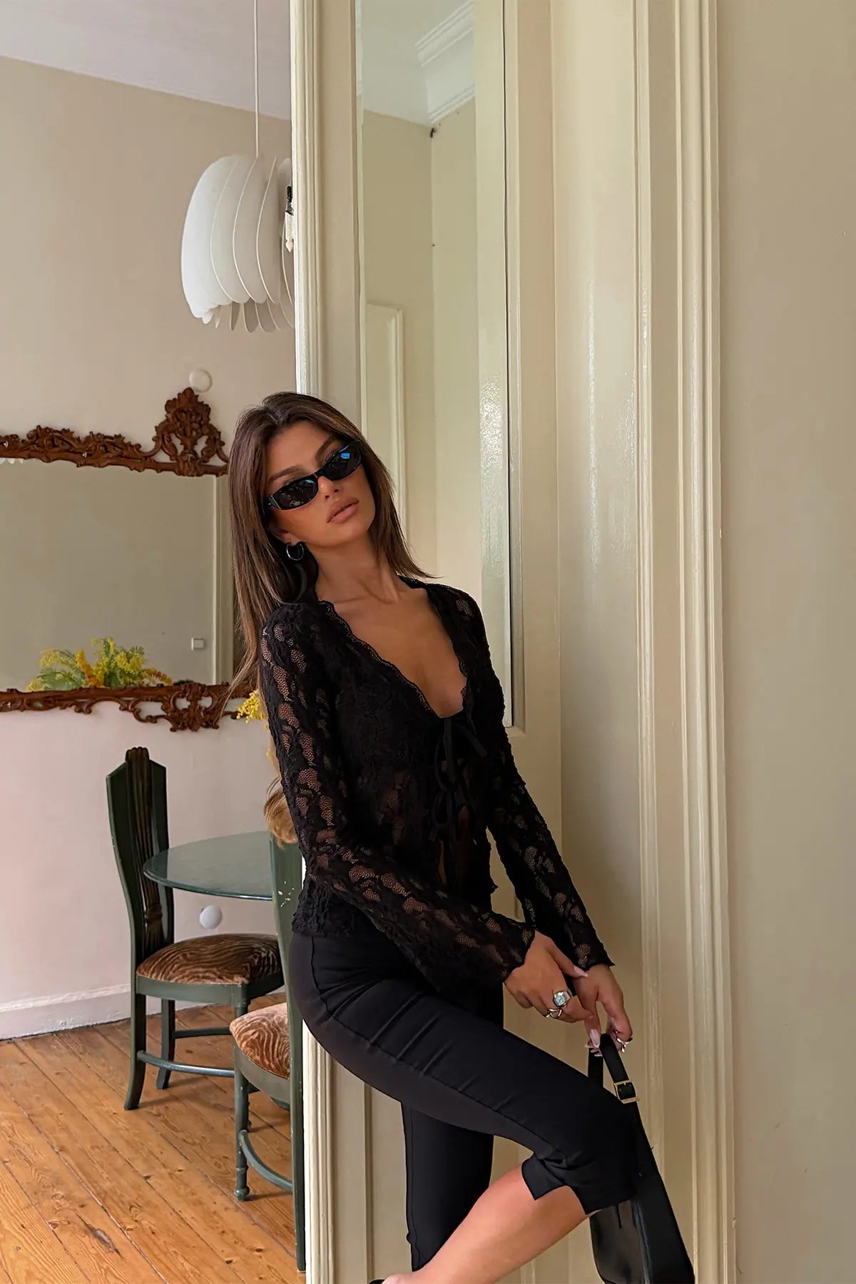 Siyah Bağlamalı Crop Top