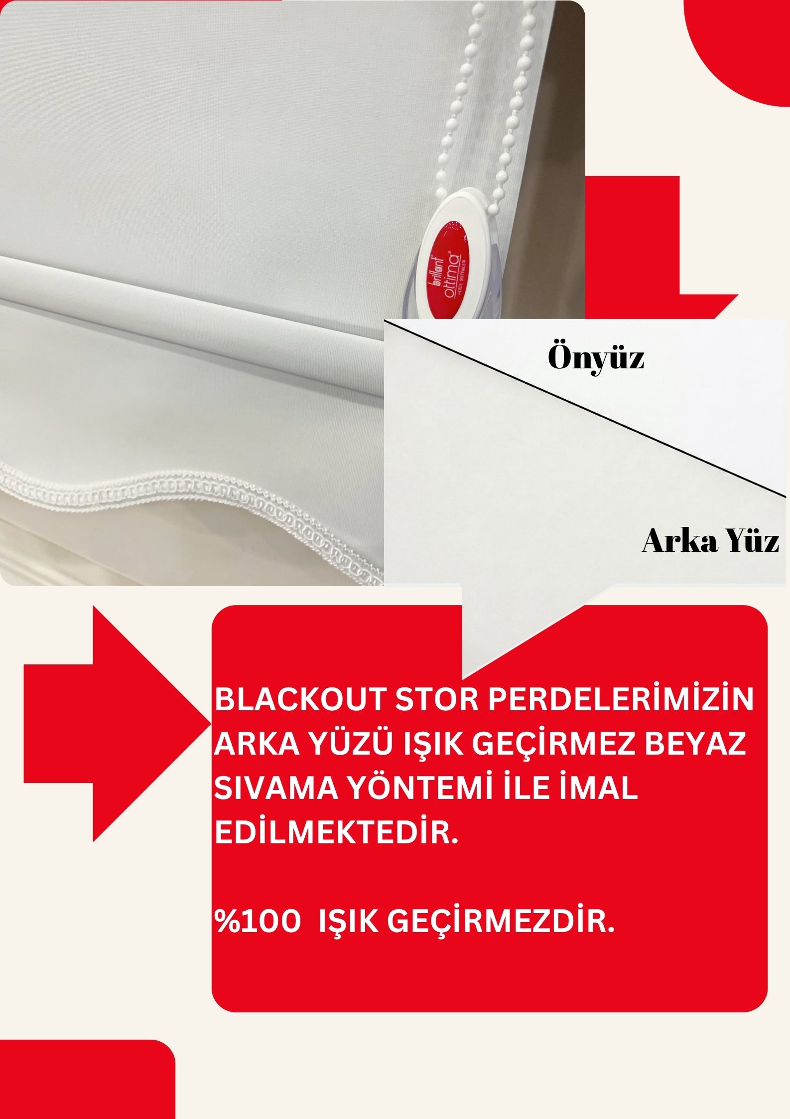 BEYAZ RENK- ETEKLİ Blackout Karartma Stor Perde Yüksek Kalite % 100 Işık Geçirmez