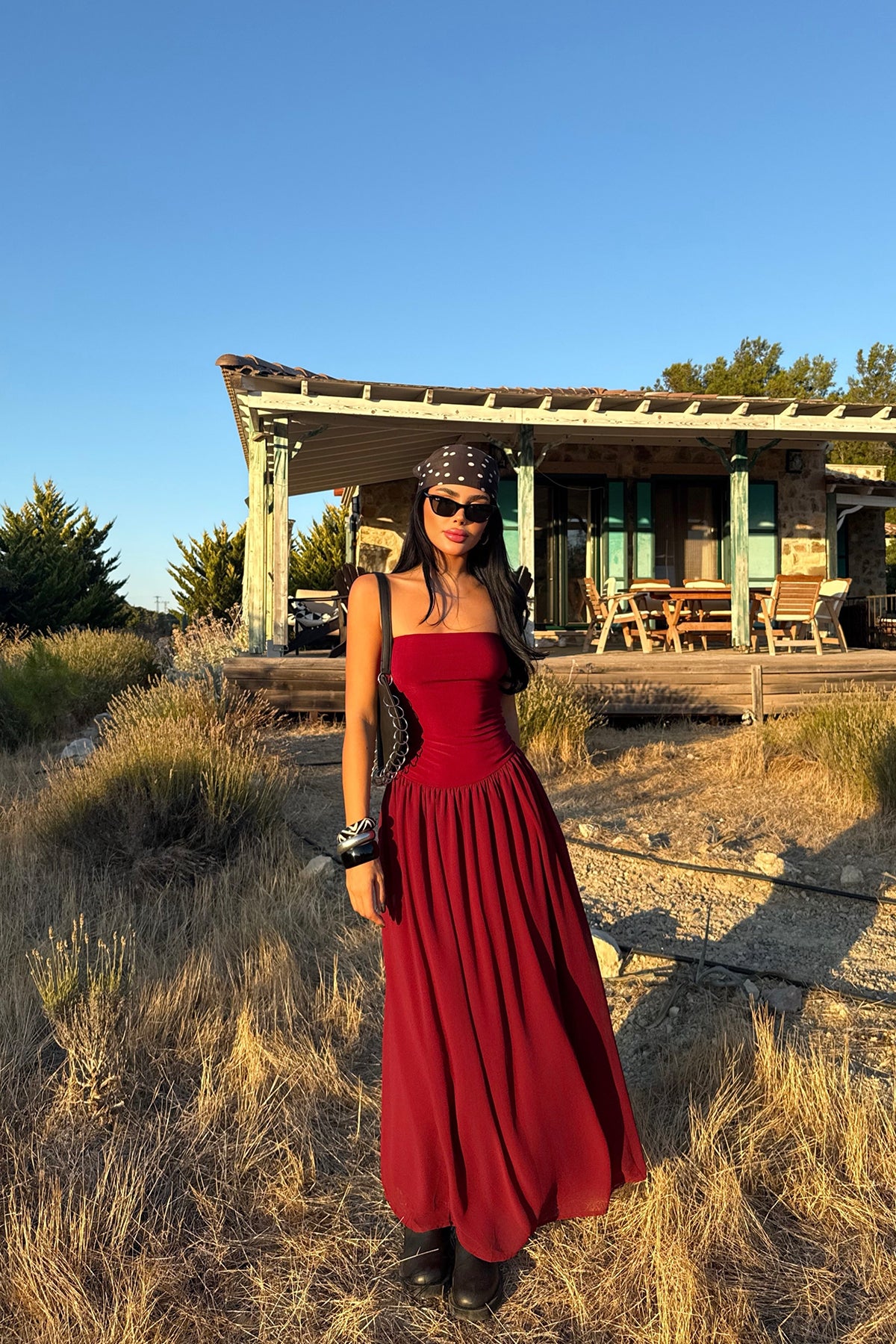 Bordo Damson Uzun Elbise ATE-3610