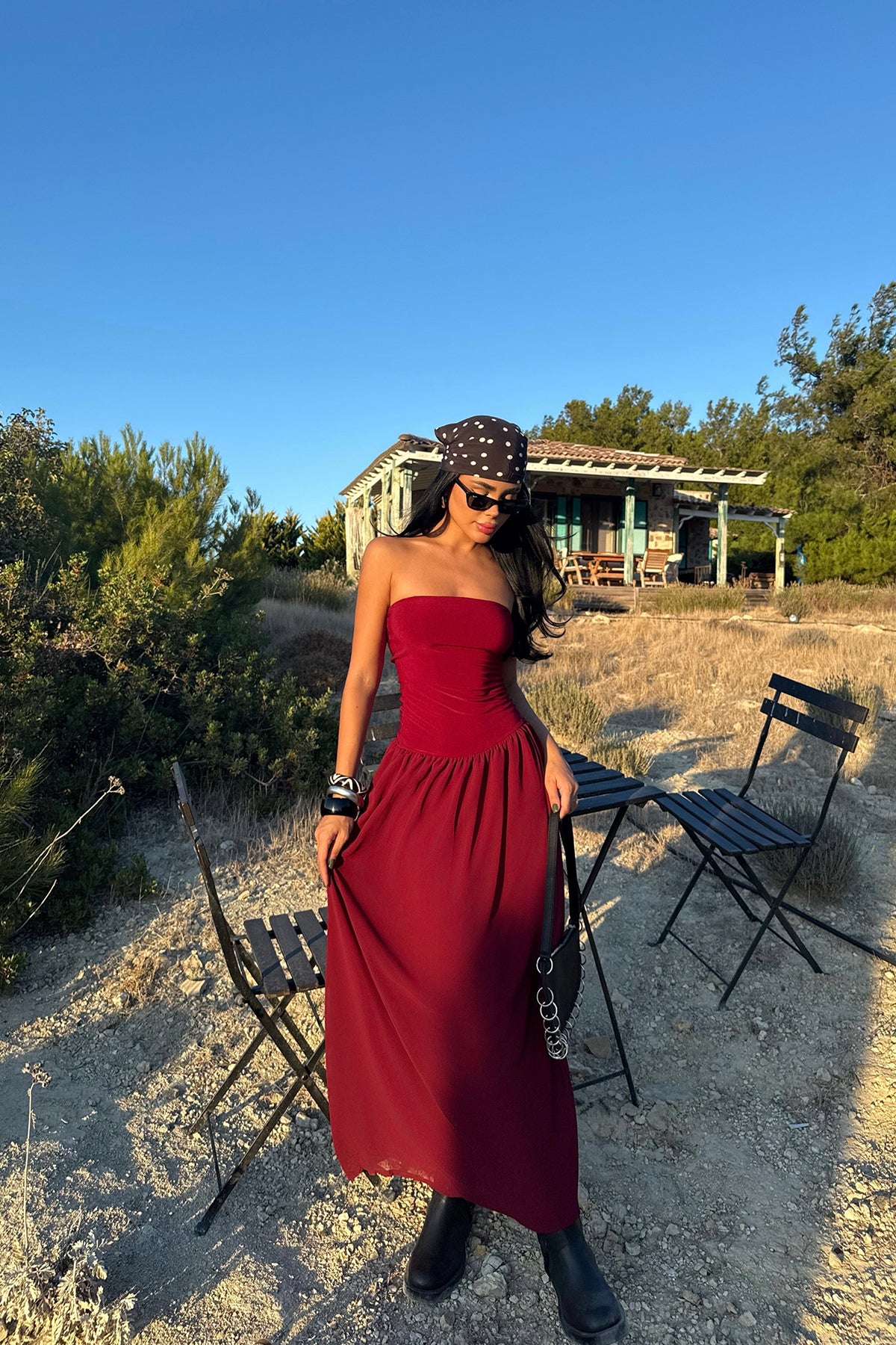 Bordo Damson Uzun Elbise ATE-3610