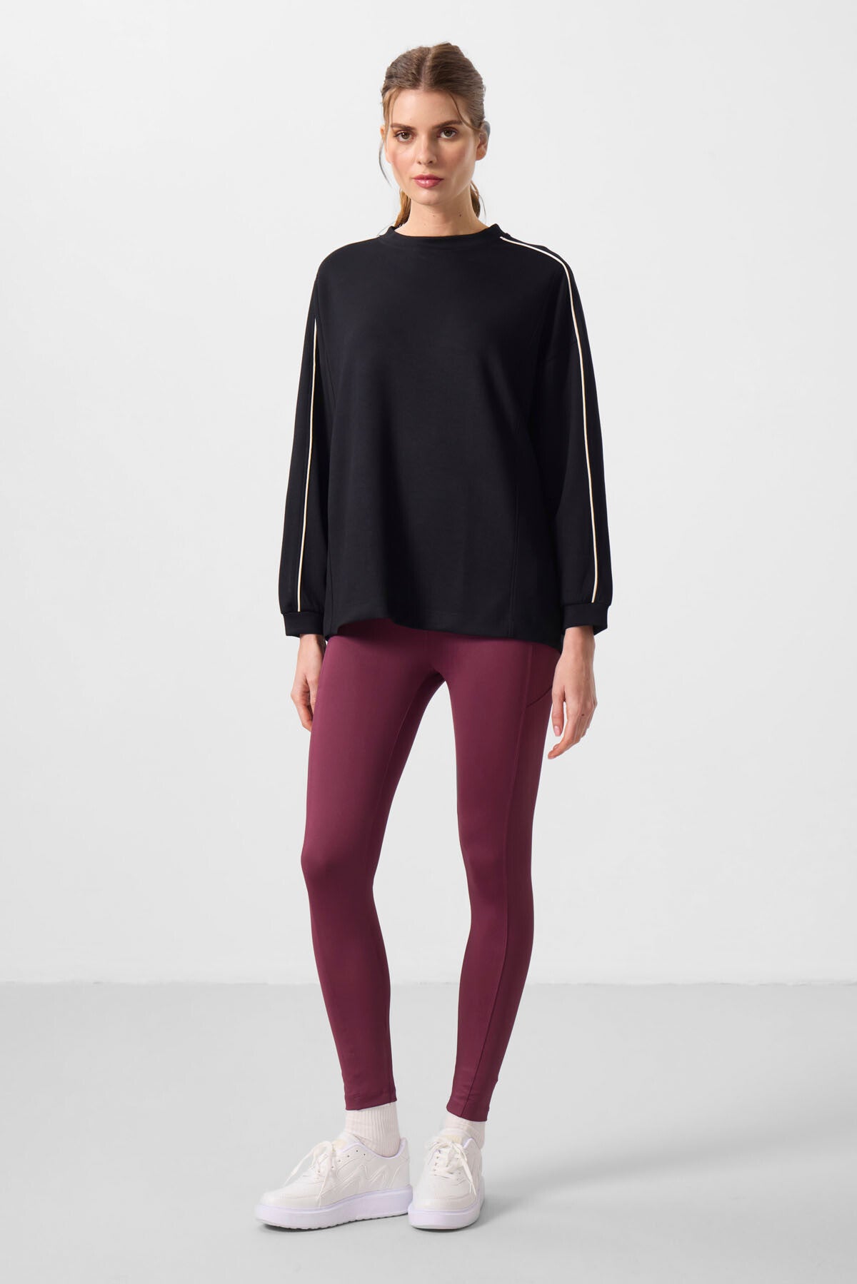 Bordo Esnek Standart Fit Performans Kadın Tayt - 94667