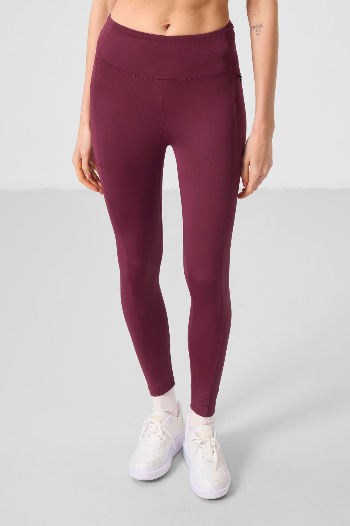 Bordo Esnek Standart Fit Performans Kadın Tayt - 94667