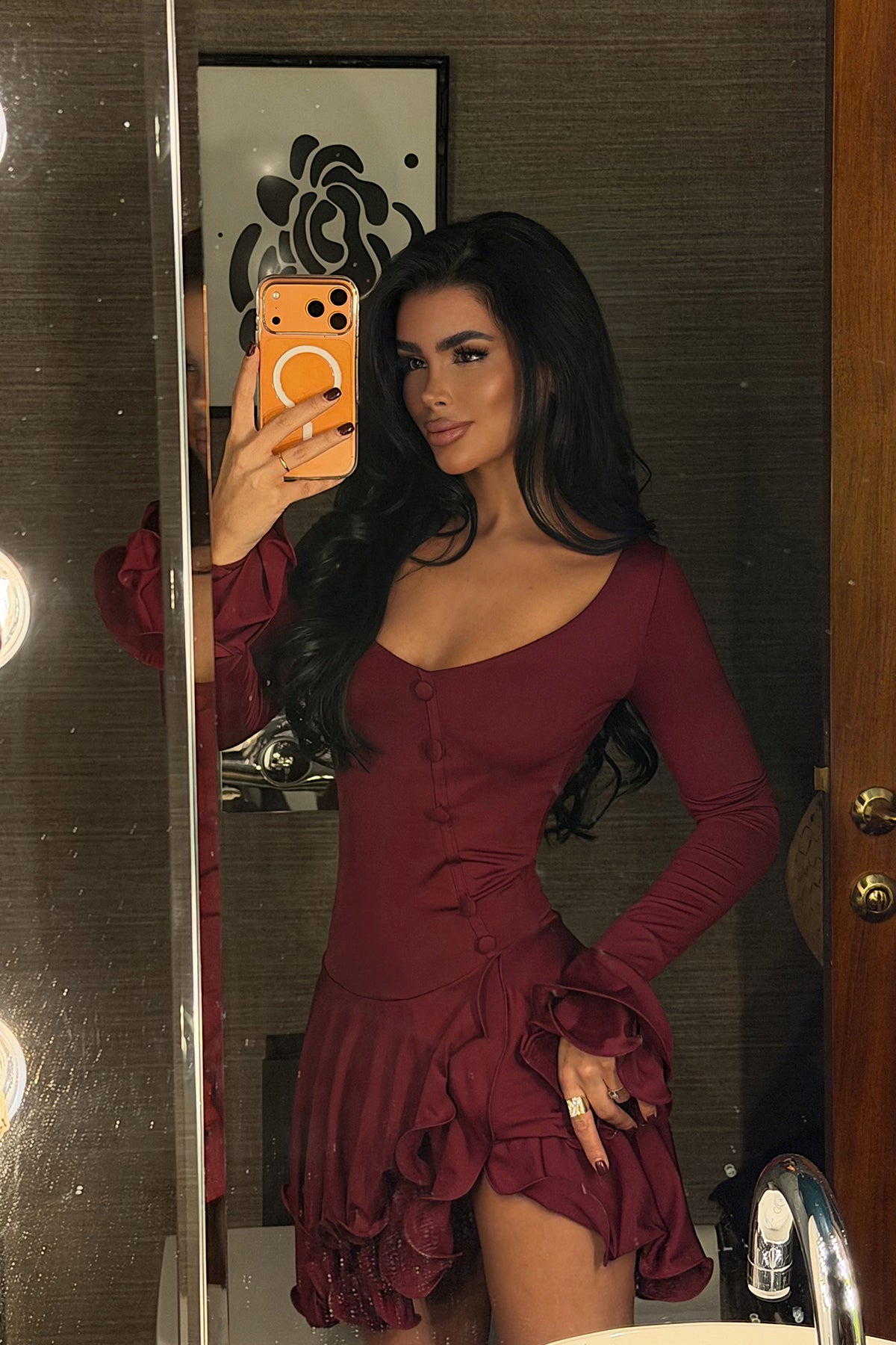 Bordo Taliah Mini Elbise ATE-4042