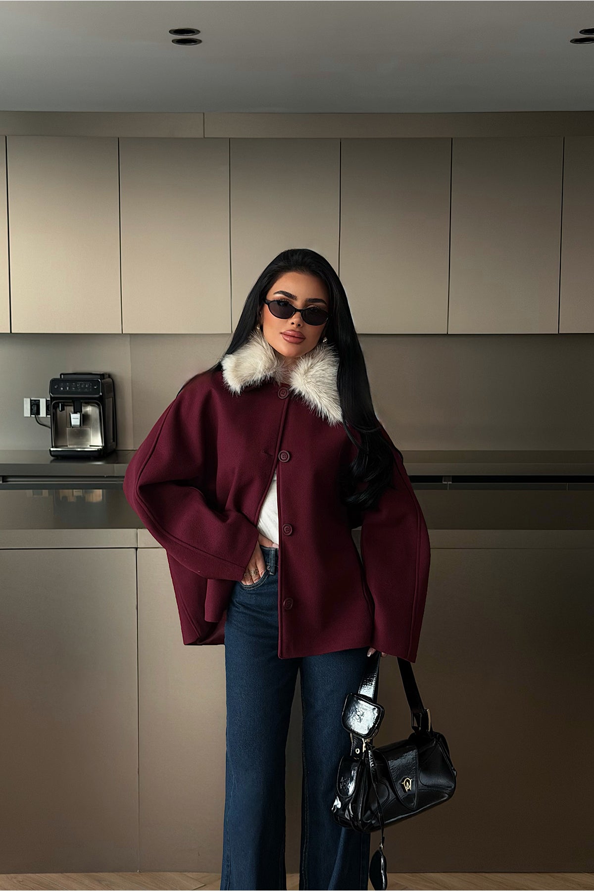 Bordo Kürk Detay Ceket ATE-4736