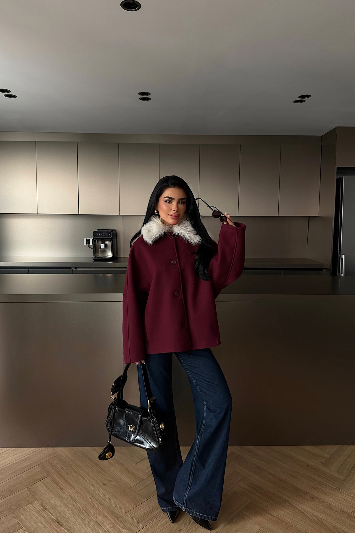 Bordo Kürk Detay Ceket ATE-4736