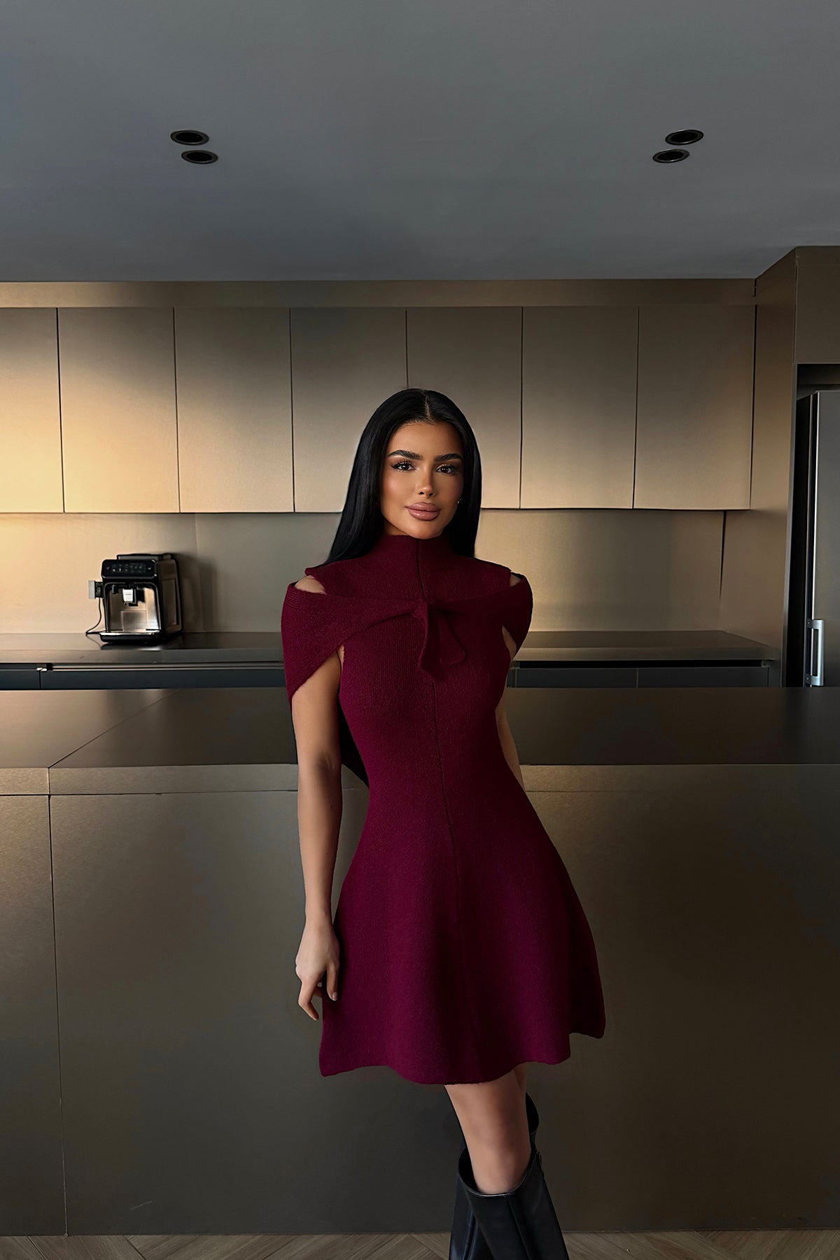 Bordo Marayla Triko Elbise ATE-4450 M-L