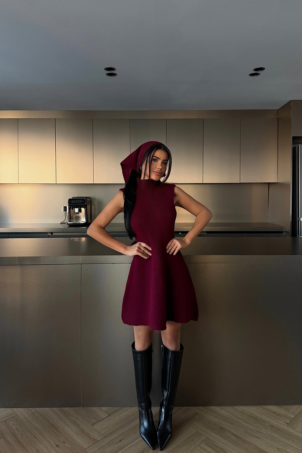 Bordo Marayla Triko Elbise ATE-4450