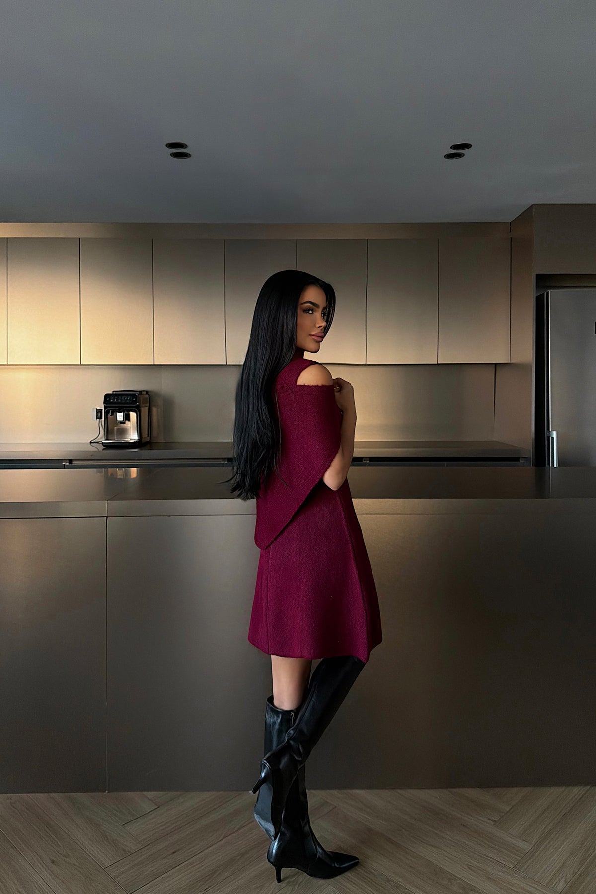 Bordo Marayla Triko Elbise ATE-4450