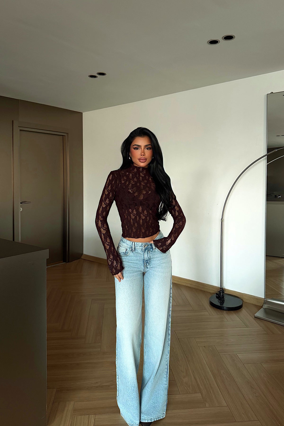 Bordo Raquel Dantel Transparan Bluz ATE-4669