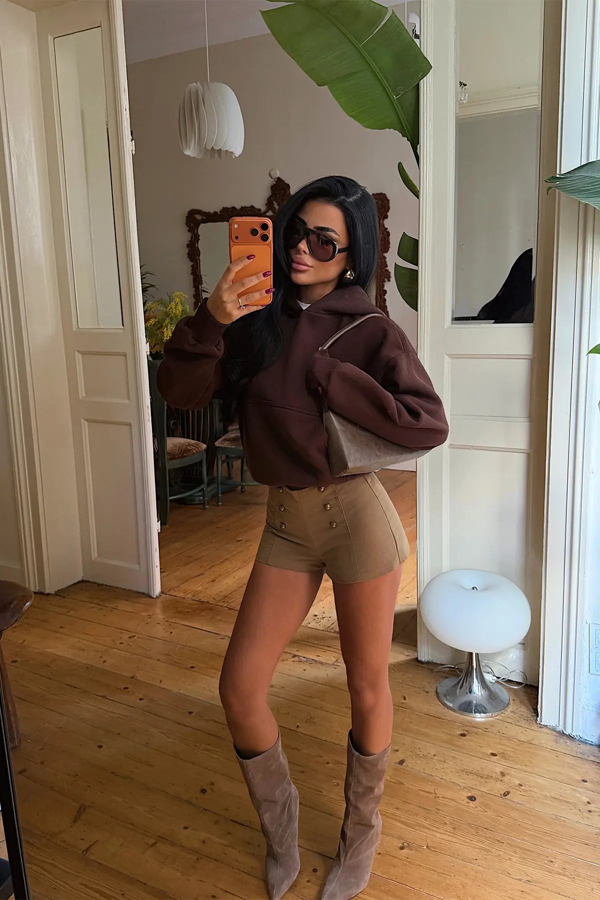 Kahverengi Basic Kapşonlu Sweat