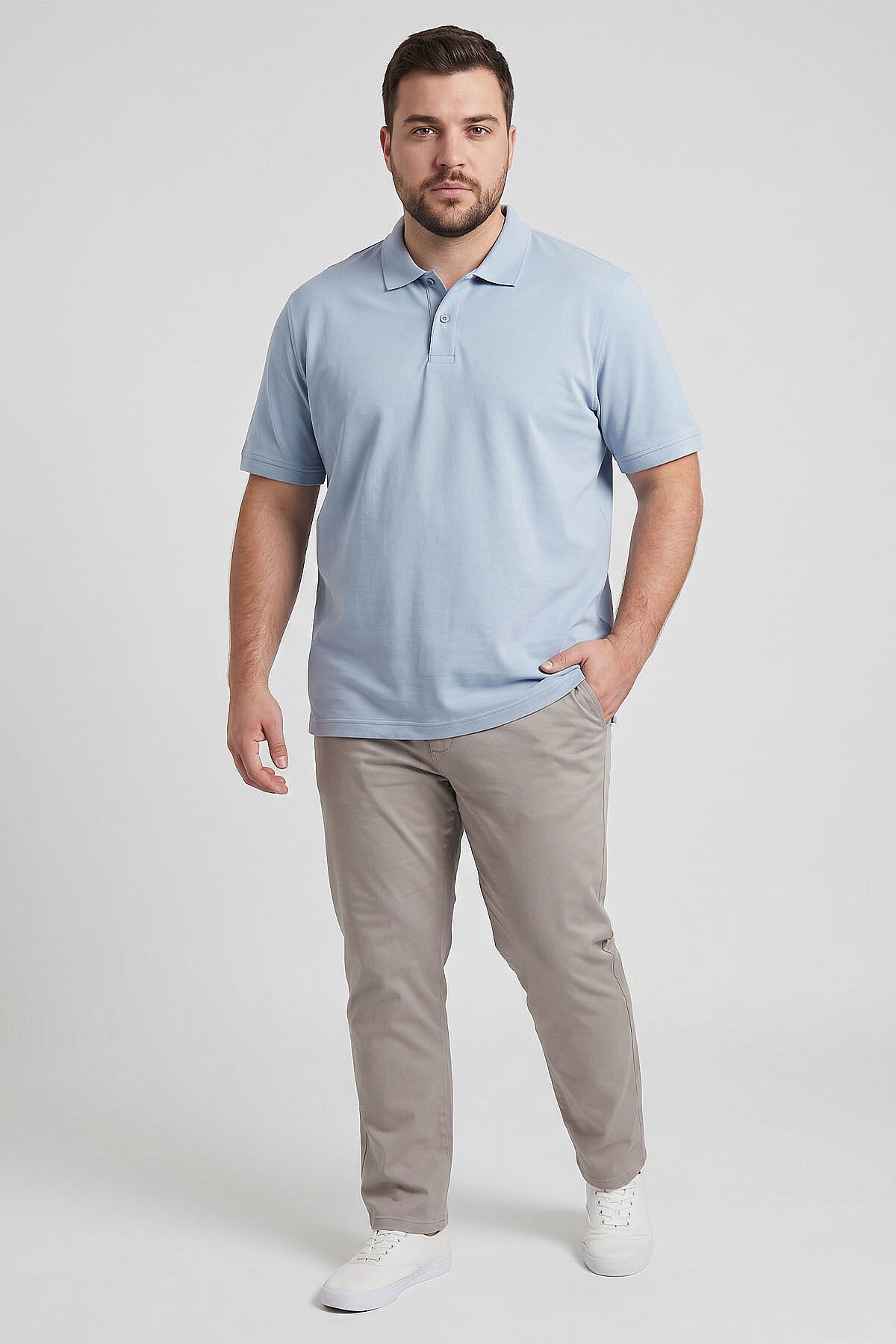 Buz Mavi Polo Yaka Büyük Beden Battal Erkek T-Shirt - 88511