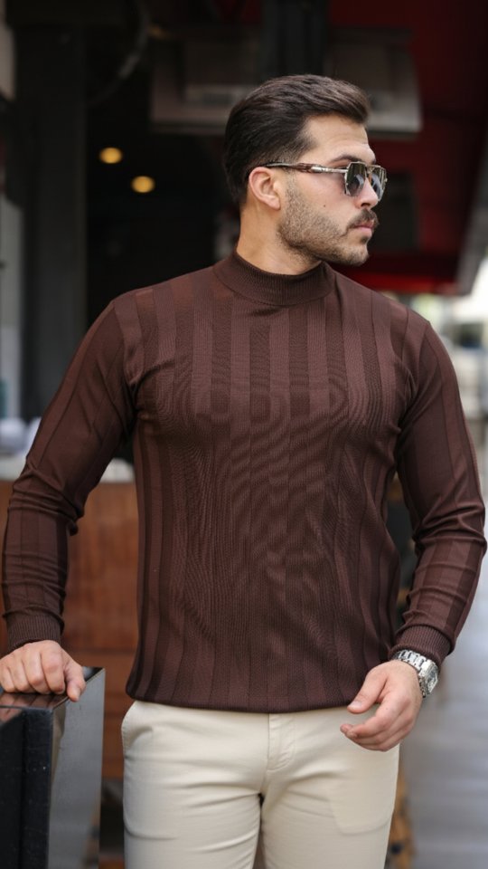 Erkek Yarım Balıkçı Yaka Kabartma Desenli Triko