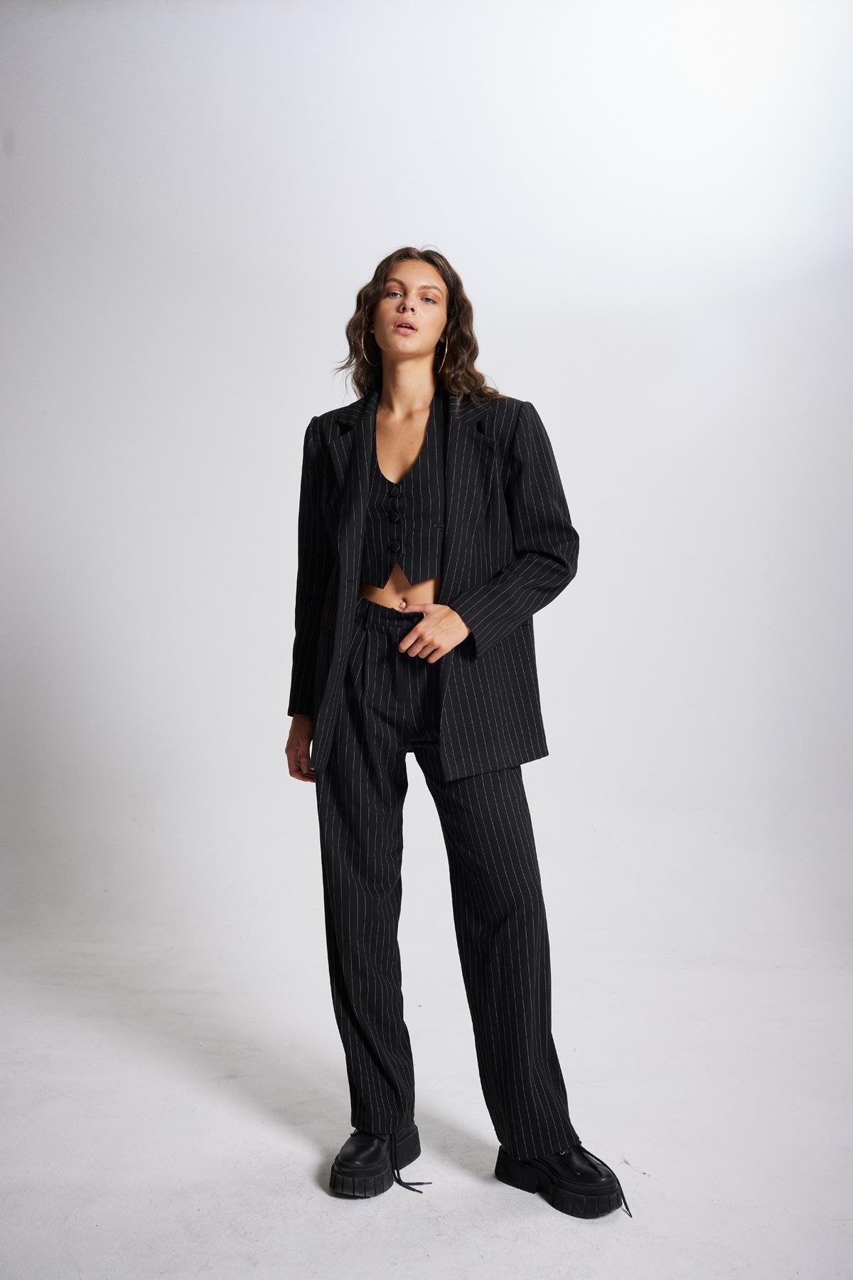 Striped Blazer Ceket Siyah