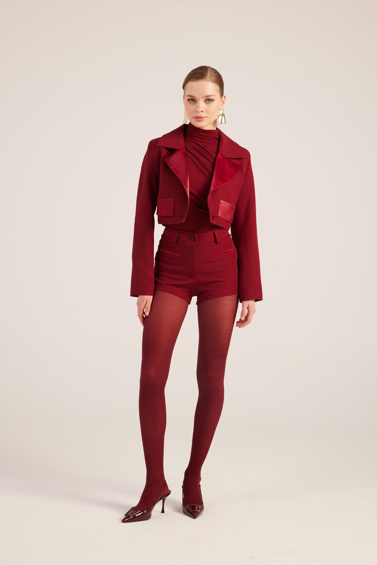 Yüksek Bel Fermuarlı Mini Bailey Şort Bordo