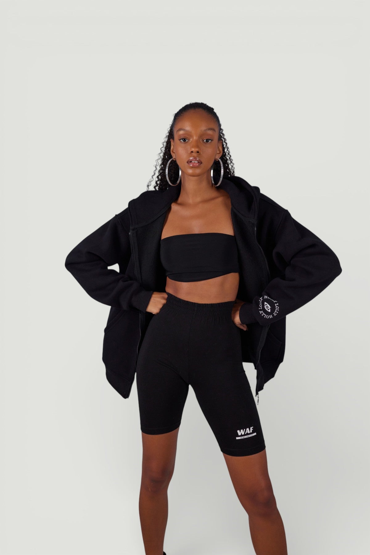 Uzun Kol Kapüşonlu Fermuar Kapamalı Hoody Sweatshirt Siyah