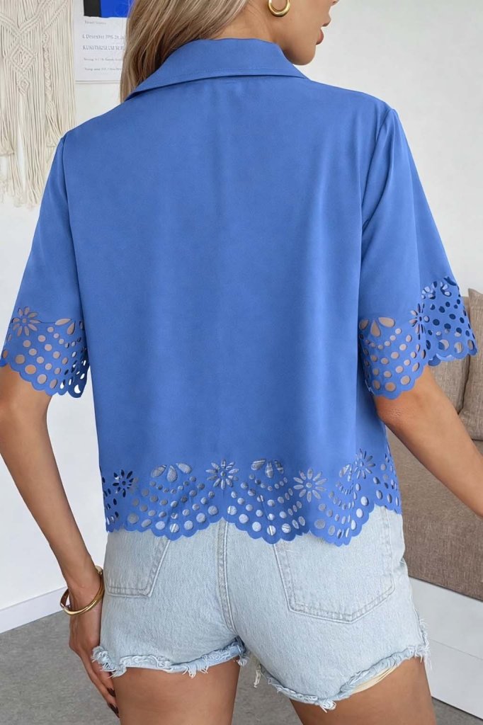 Women's Short Sleeve Collared Front Button Dubai Shirt Blouse
