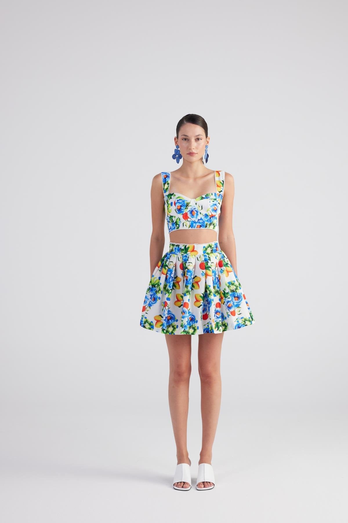 Desenli Cepli Mini Ravello Etek Mavi Mavi L