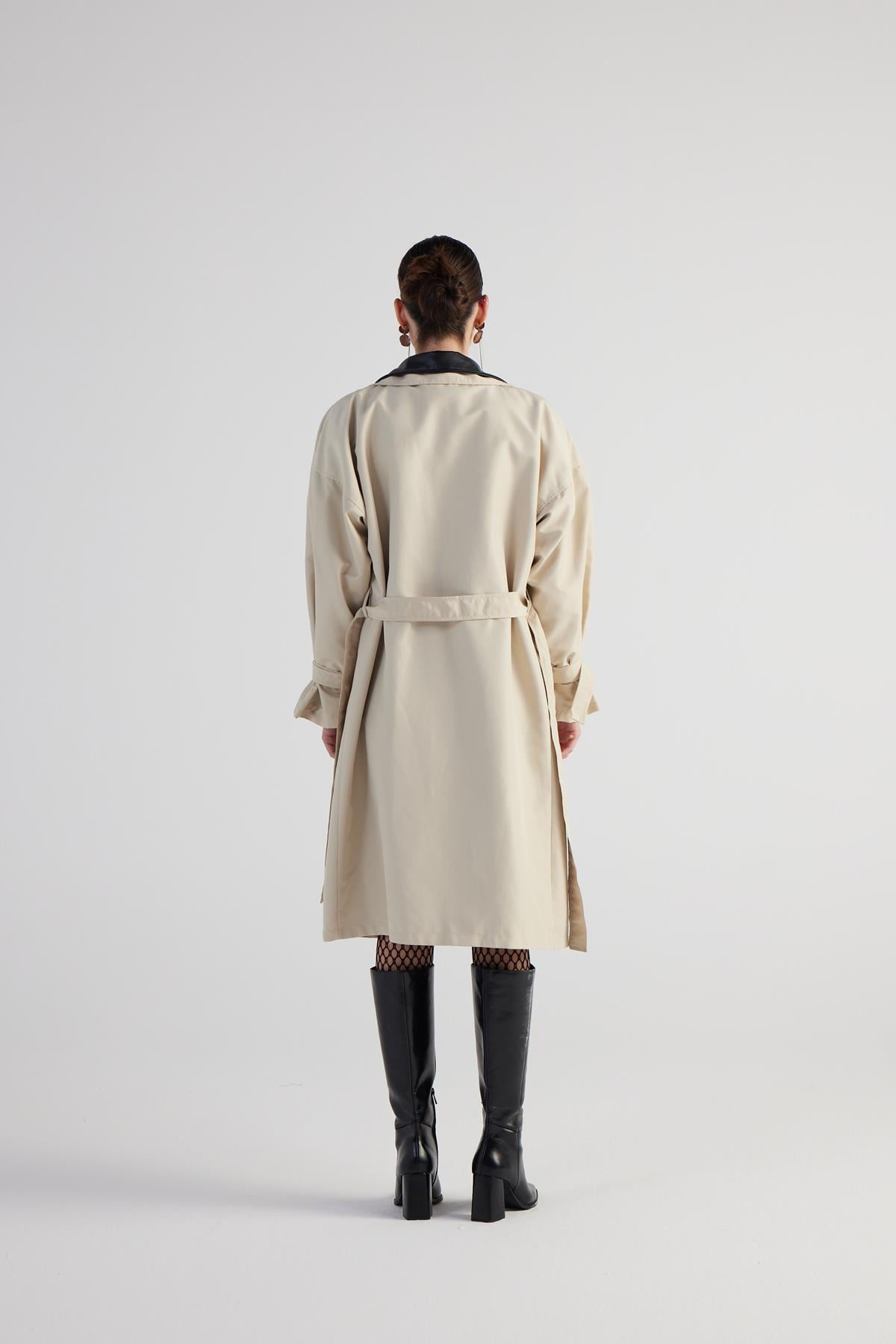 Maxi Boy Kemerli Cloak Trençkot Bej
