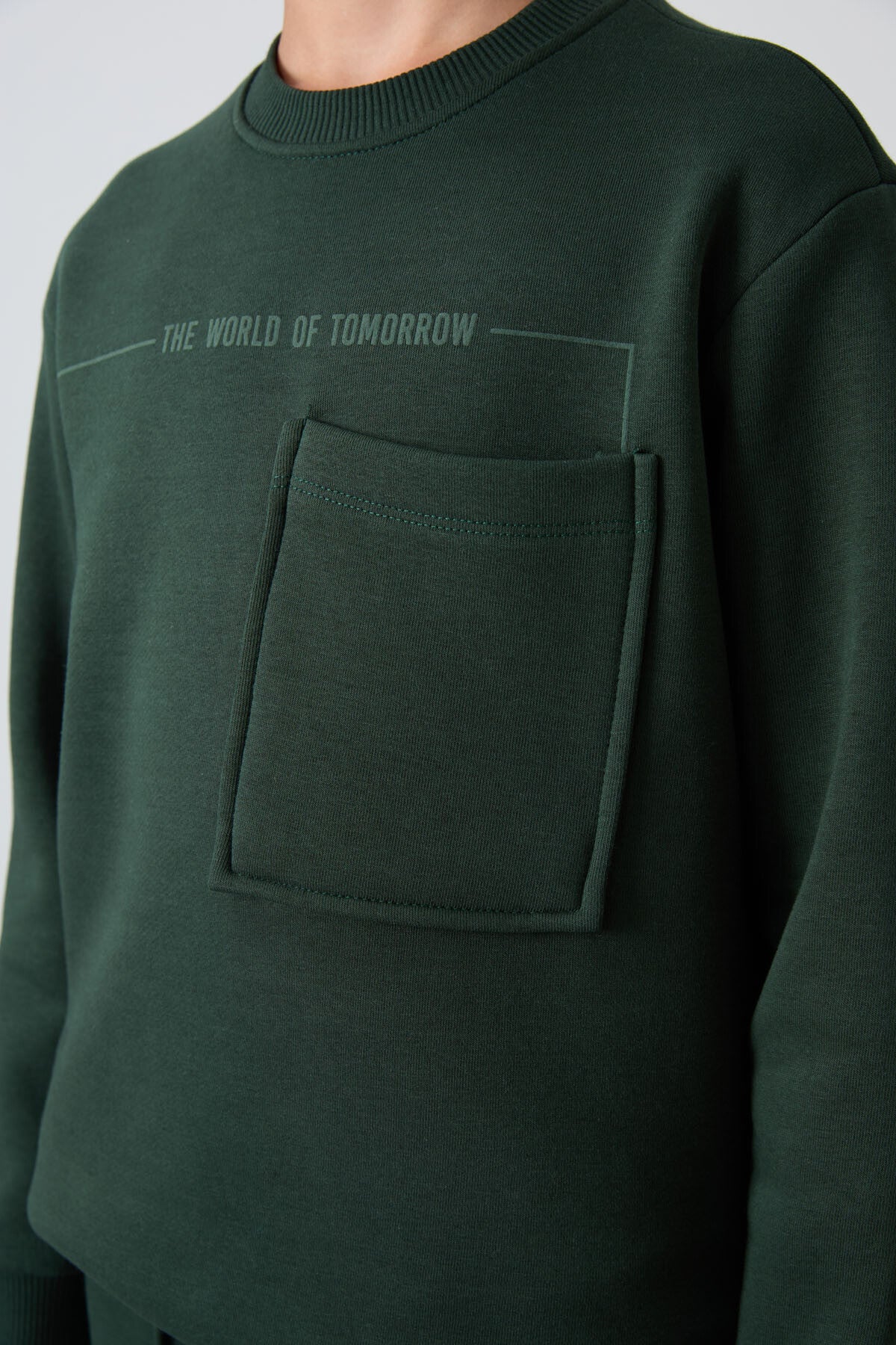 Çam Yeşil Pamuklu Kalın İçi Tüylü Standart Fit Baskılı Erkek Çocuk Eşofman Takım - 11257