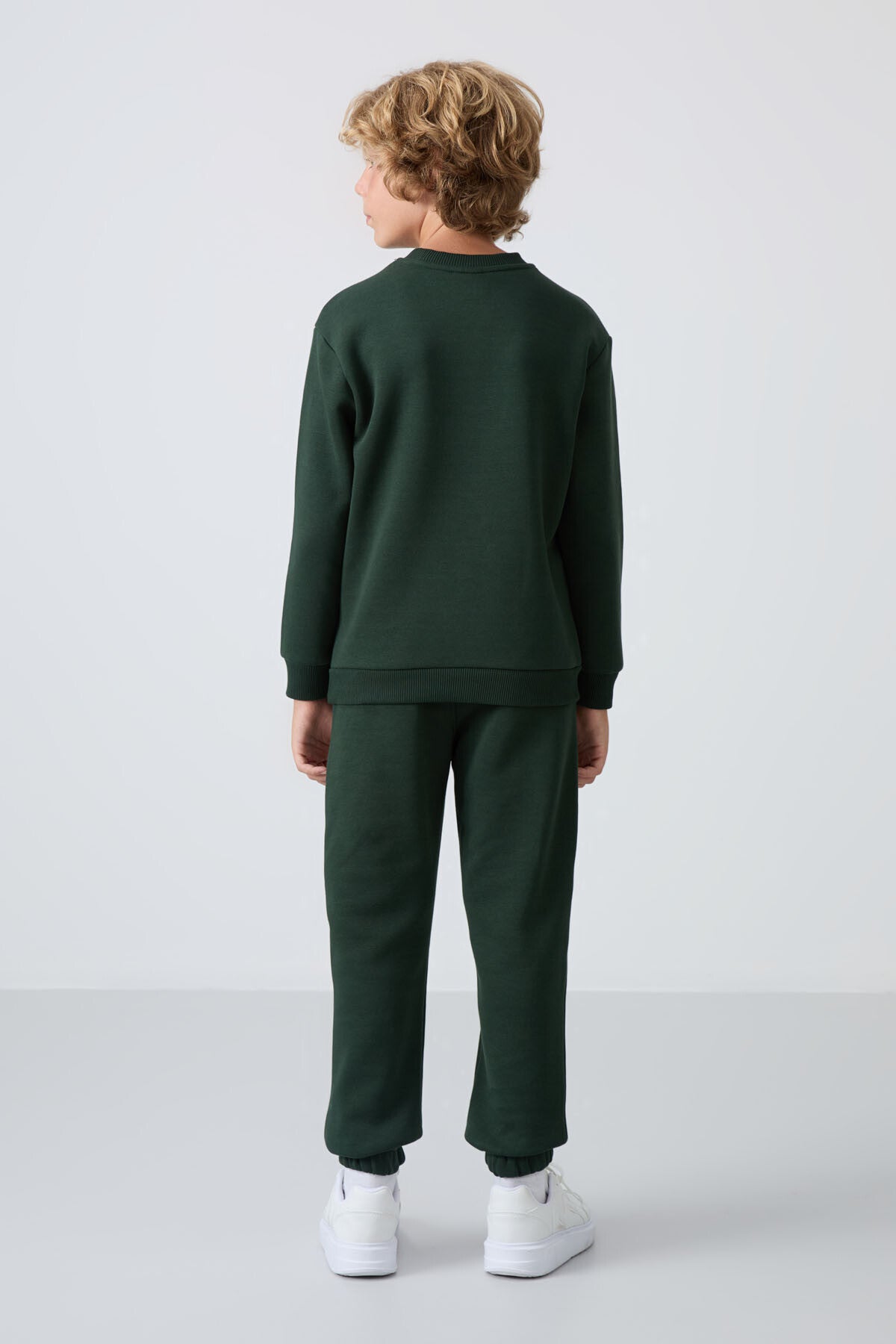 Çam Yeşil Pamuklu Kalın İçi Tüylü Standart Fit Baskılı Erkek Çocuk Eşofman Takım - 11257