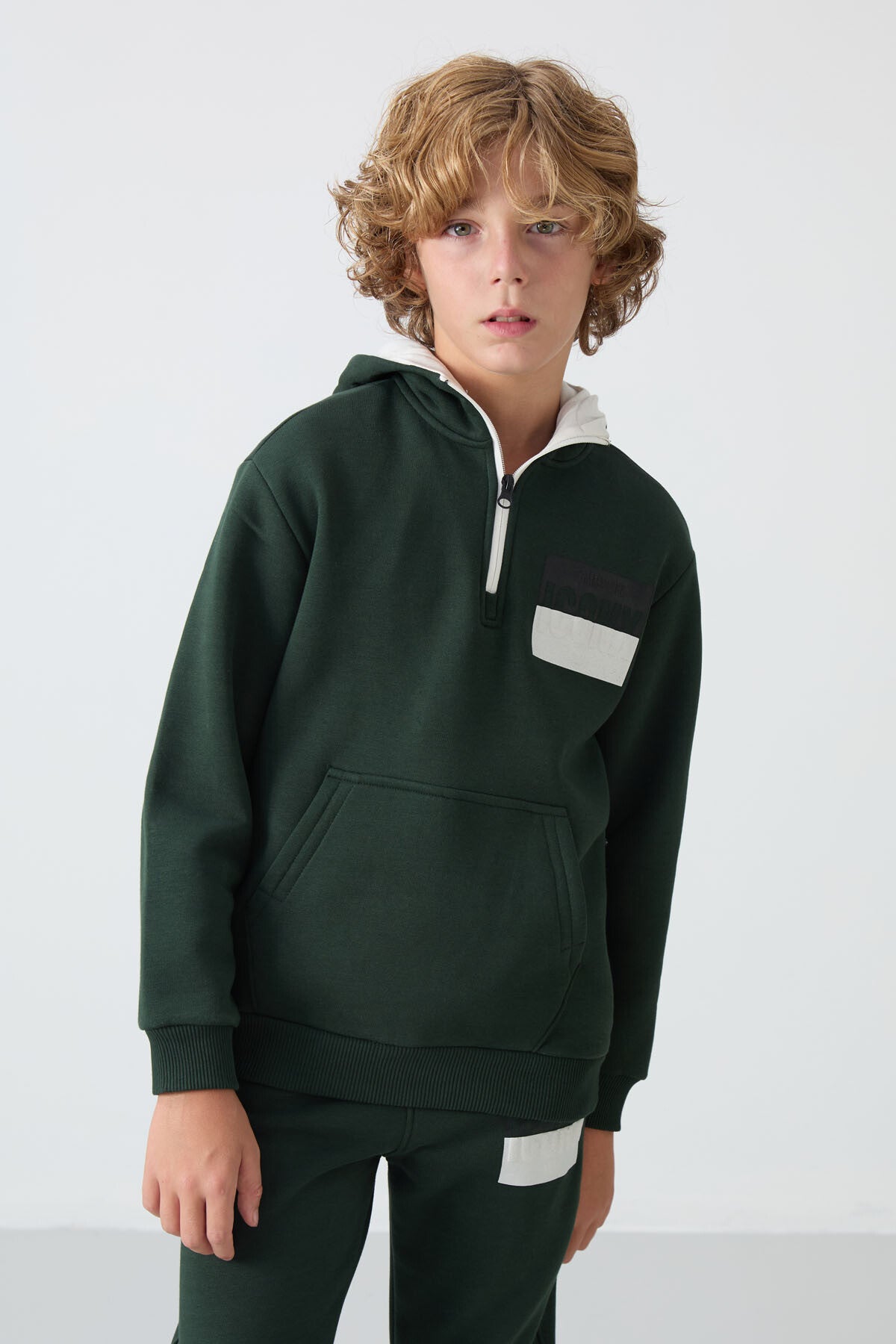 Çam Yeşil Pamuklu Kalın İçi Tüylü Standart Fit Baskılı Erkek Çocuk Eşofman Takım - 11246