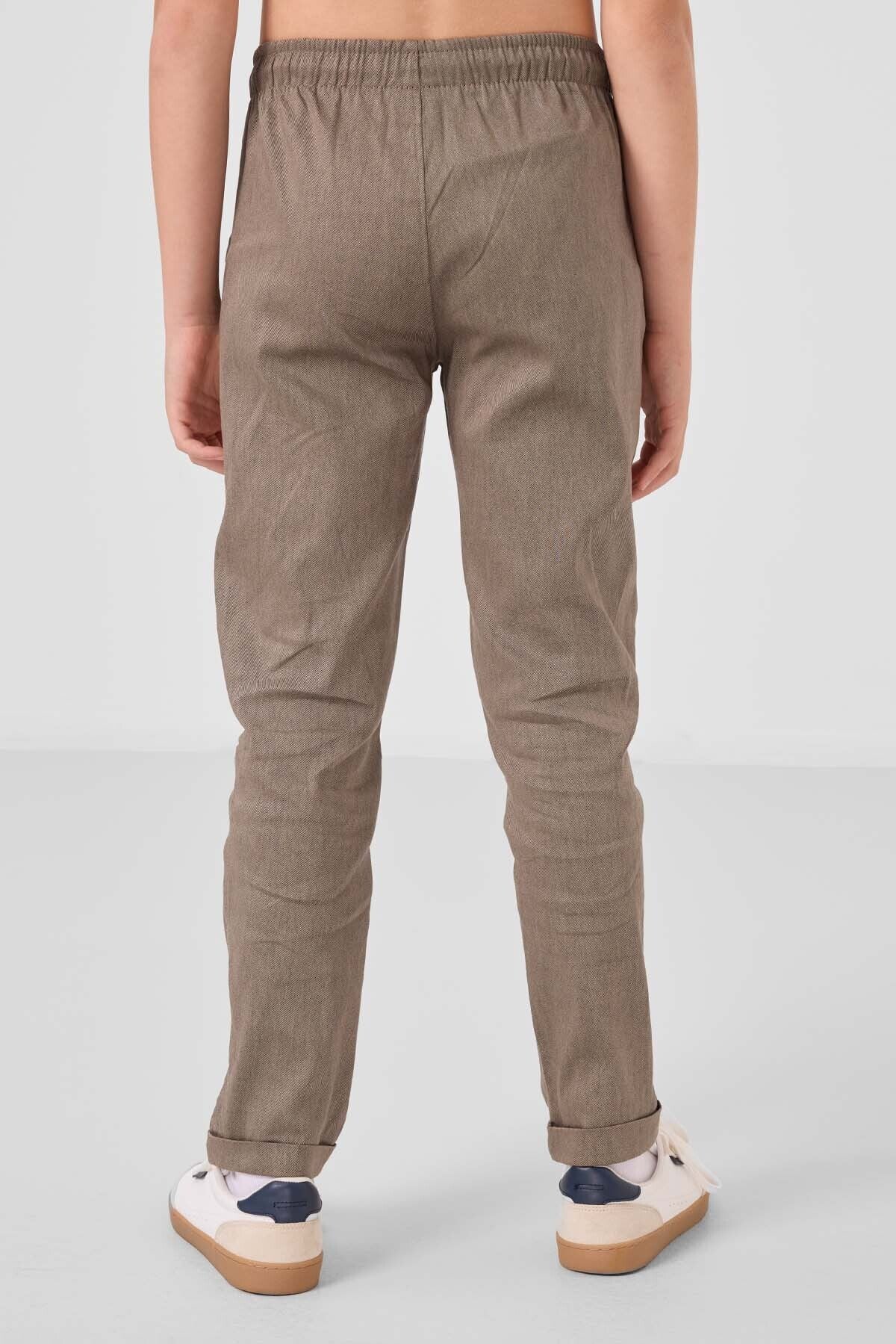 Camel Standart Fit Dokuma Hafif Esnek Chino Erkek Çocuk Pantolon - 11272