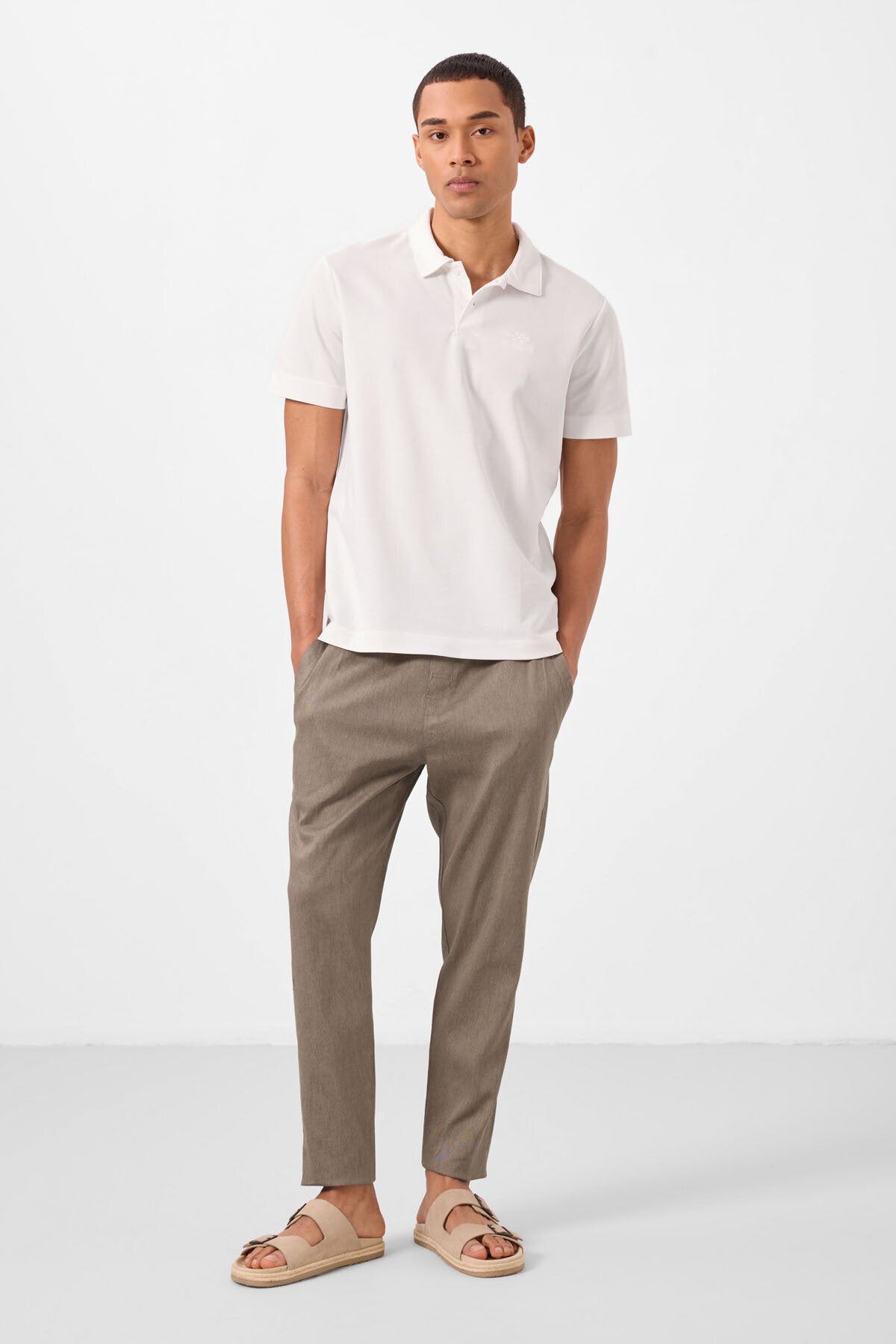 Camel Standart Fit Dokuma Hafif Esnek Chino Erkek Pantolon - 82179