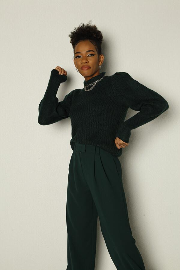 Palazzo Kesim Yüksek Bel Palasia Pantolon Yeşil