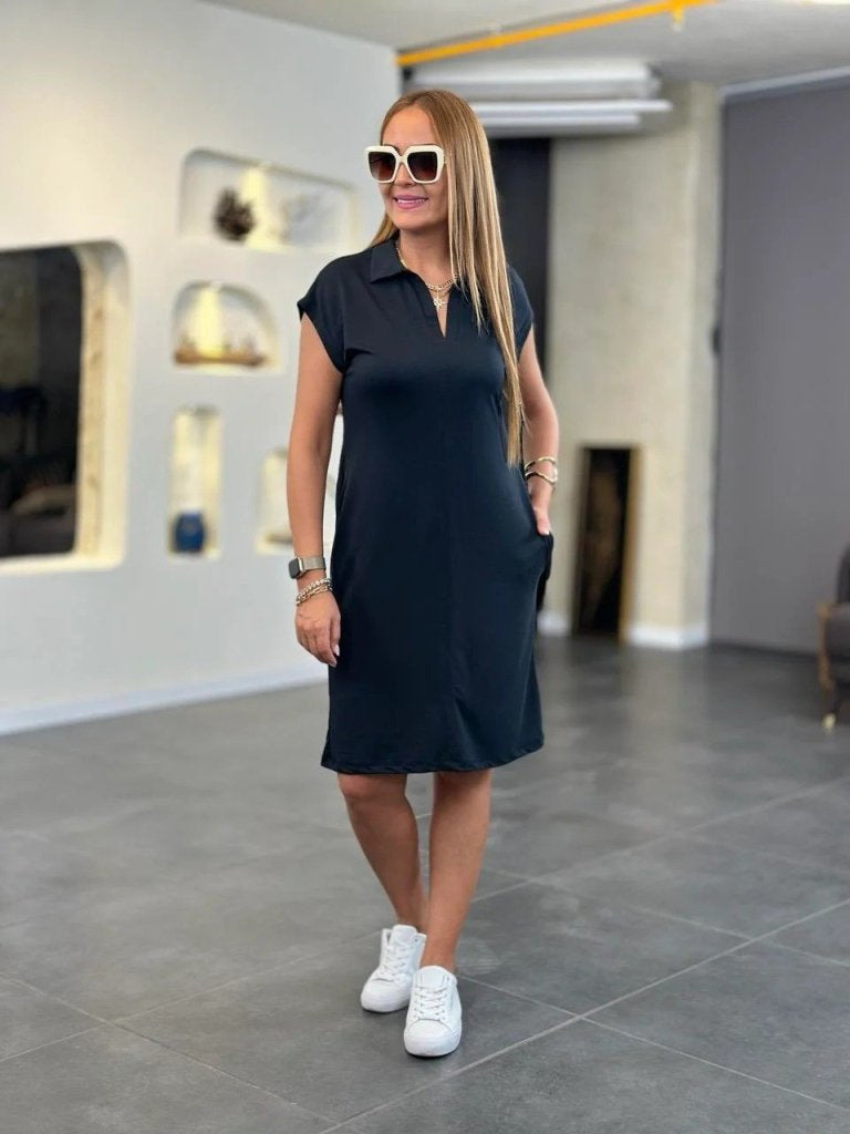 Women's Short Sleeve Collared Viscose Two-Ply Dress