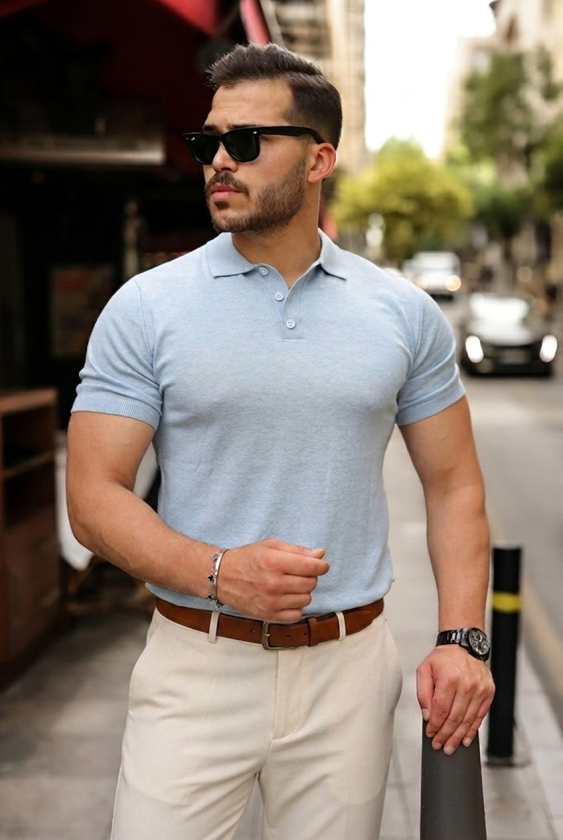 Men's Buttoned Collar Cotton Knit T-Shirt