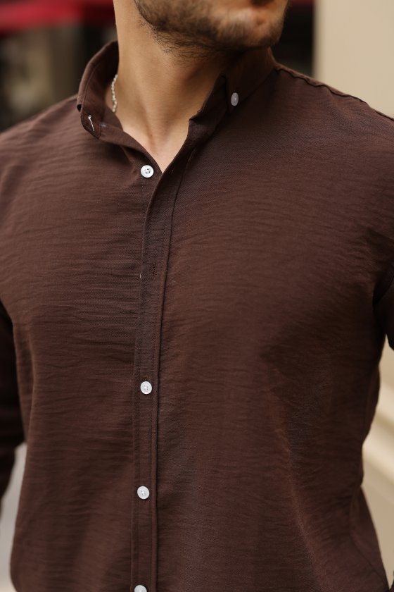 Men's Long Sleeve White Buttoned Pera Linen Shirt
