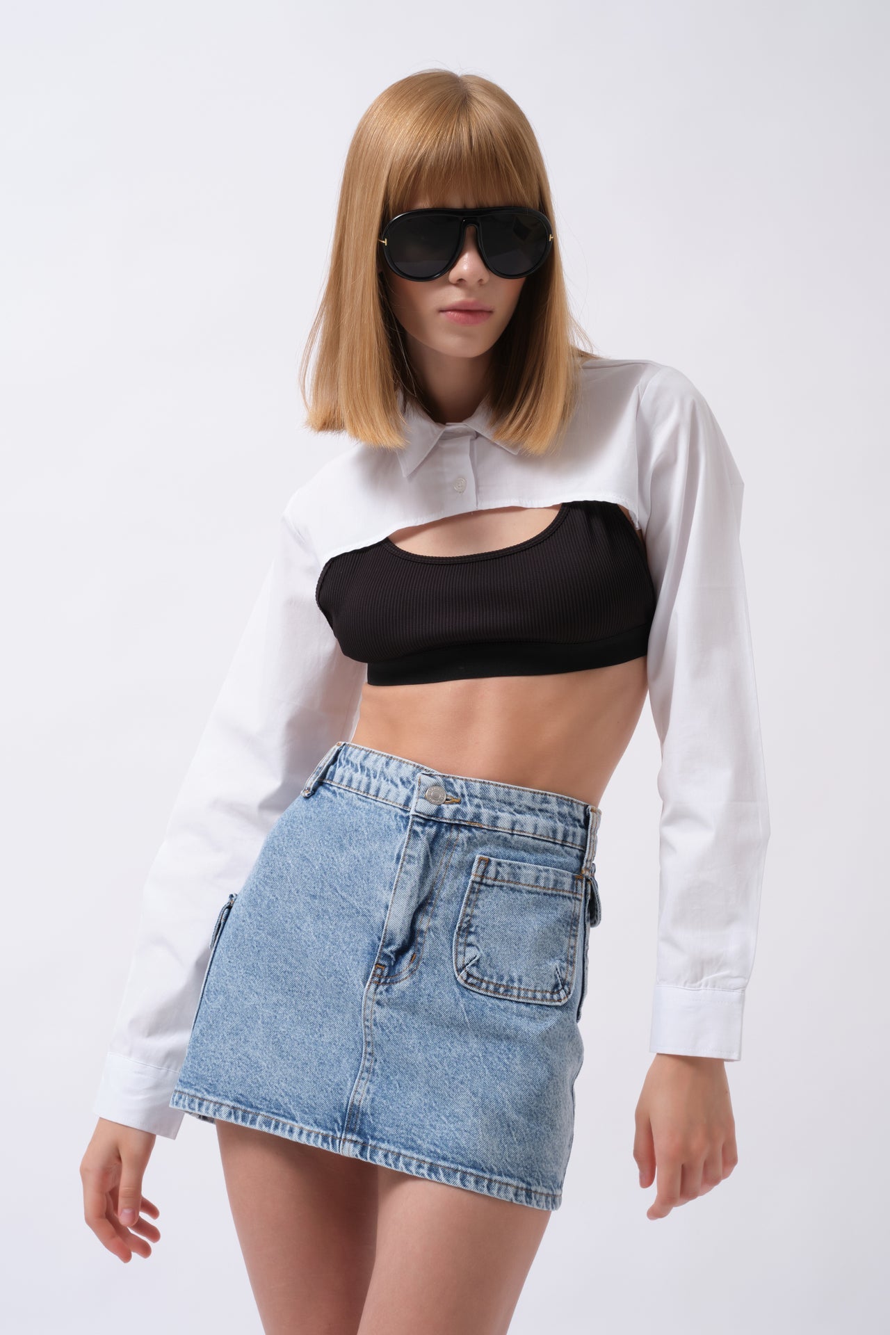 Cep Detay Denim Mini Mavi Etek