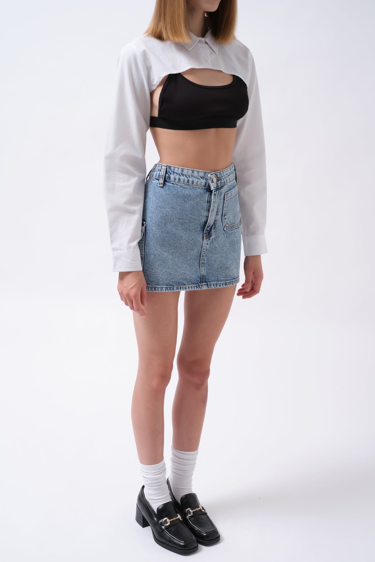 Cep Detay Denim Mini Mavi Etek