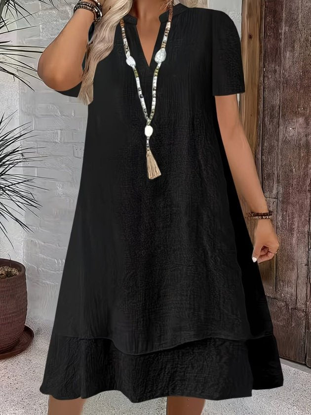 Women's Short Sleeve Round Neck Midi Crinkle Dress