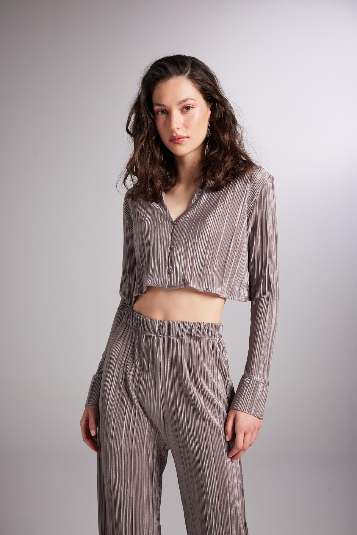 Comfy Crop Gömlek Vizon