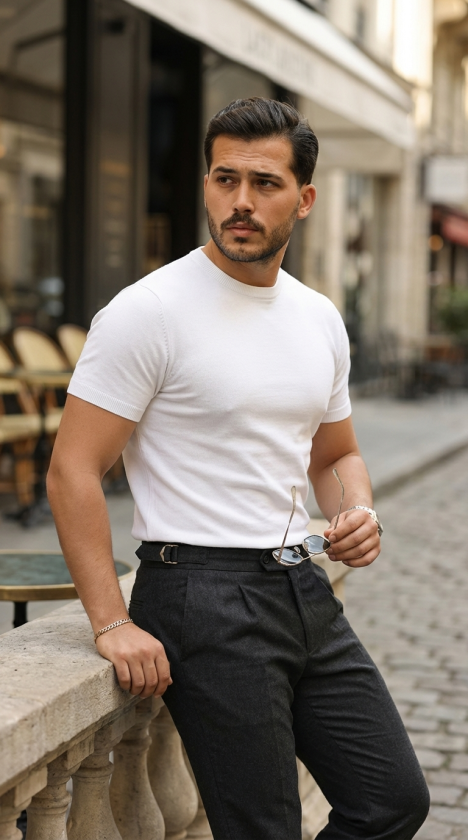 Men's Basic Crew Neck Short Sleeve Knit T-Shirt - 100% Cotton Acrylic