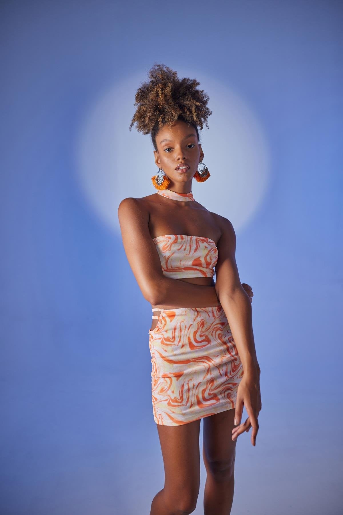 Yüksek Bel Etek Straplez Kinney Takım Turuncu