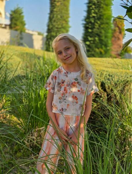 Çiçek Desenli Bluz Batik Desenli Rahat Pantolon Takım TURUNCU 6 Yaş