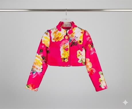 Çiçekli Crop Ceket Fuşya 4 Yaş