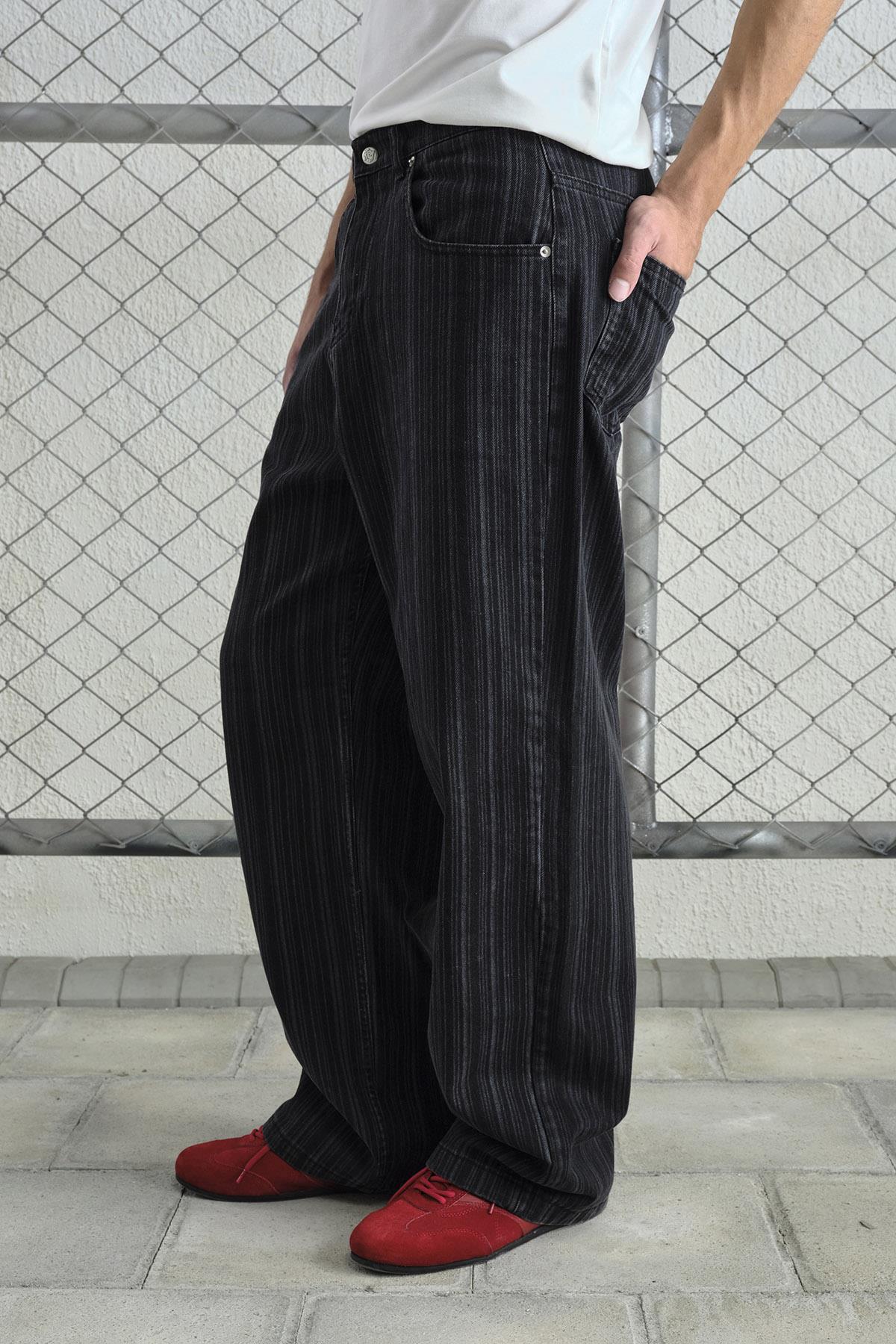 ÇİZGİLİ BAGGY SİYAH JEAN