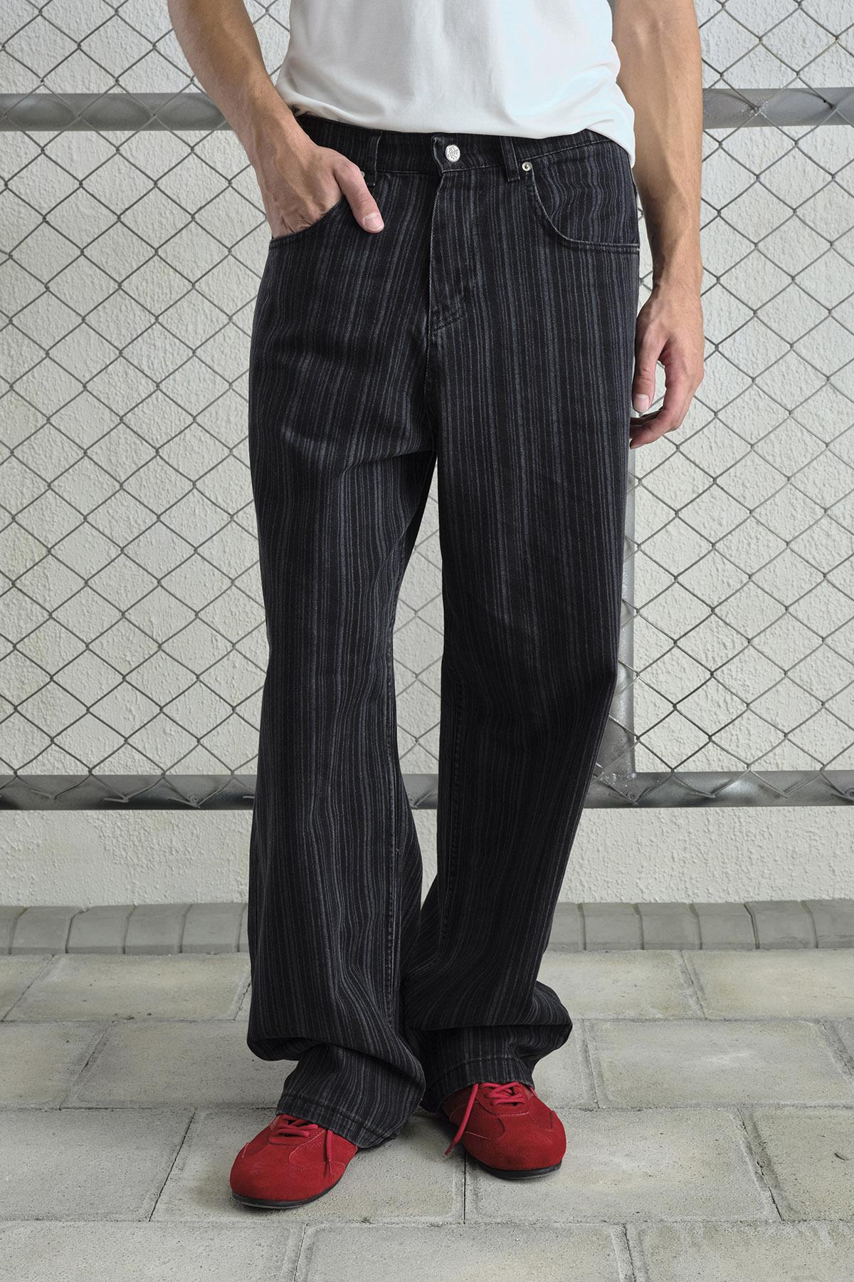 ÇİZGİLİ BAGGY SİYAH JEAN