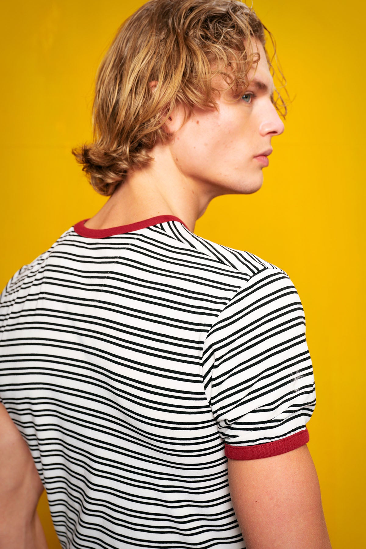 ÇİZGİLİ DAR KESİM SİYAH T-SHIRT - SİYAH M