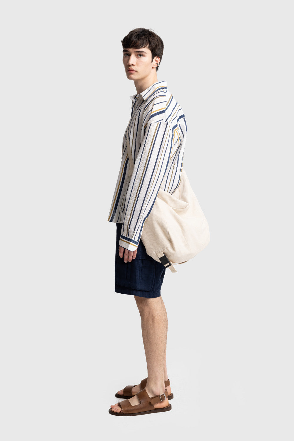 ÇİZGİLİ GOFRE GÖMLEK - LACİVERT S