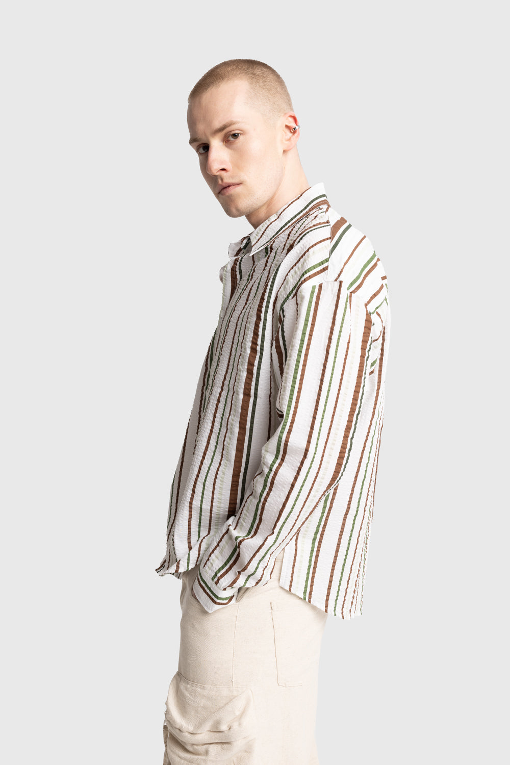 ÇİZGİLİ GOFRE GÖMLEK - YEŞİL S