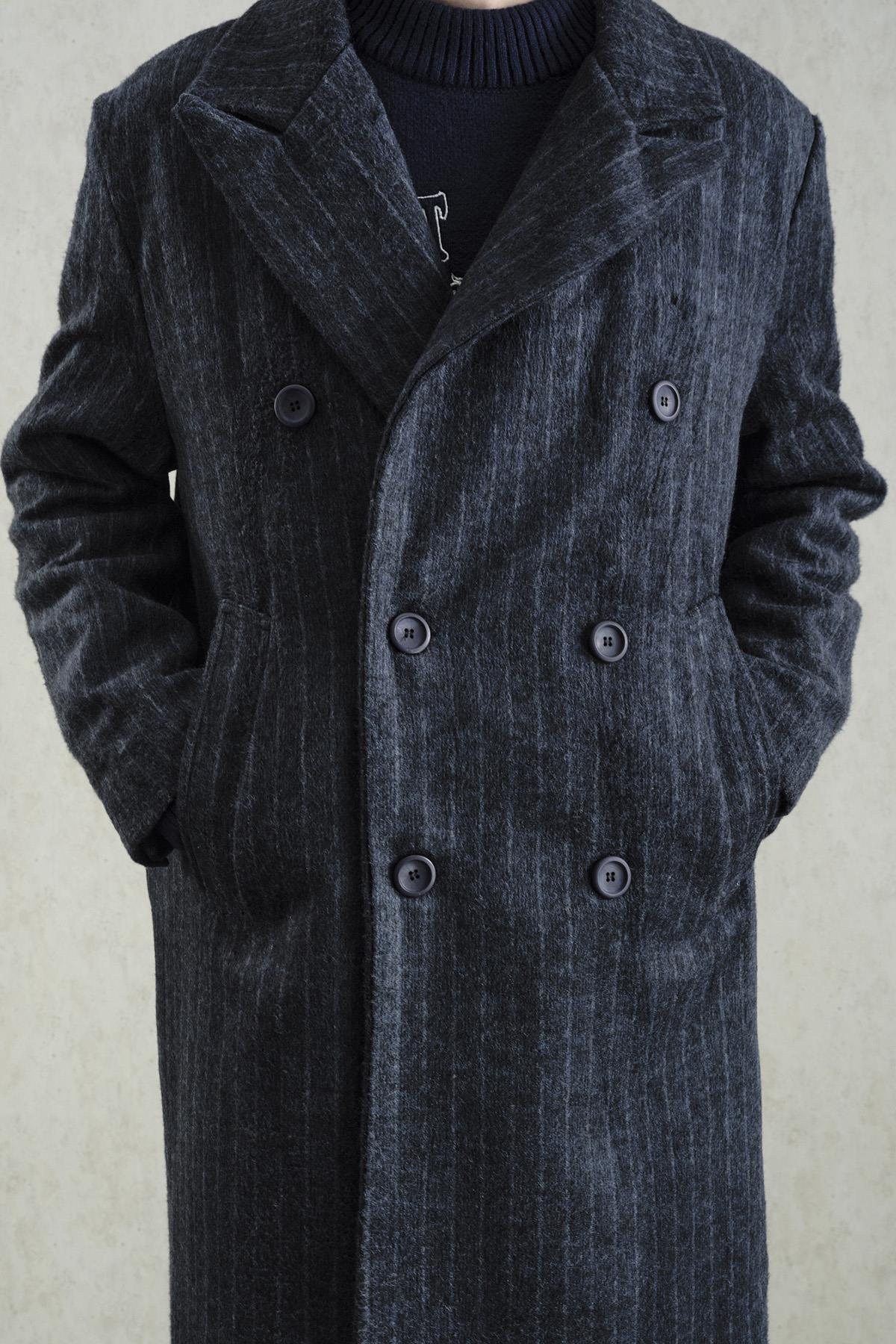 ÇİZGİLİ KAŞE LACİVERT KABAN