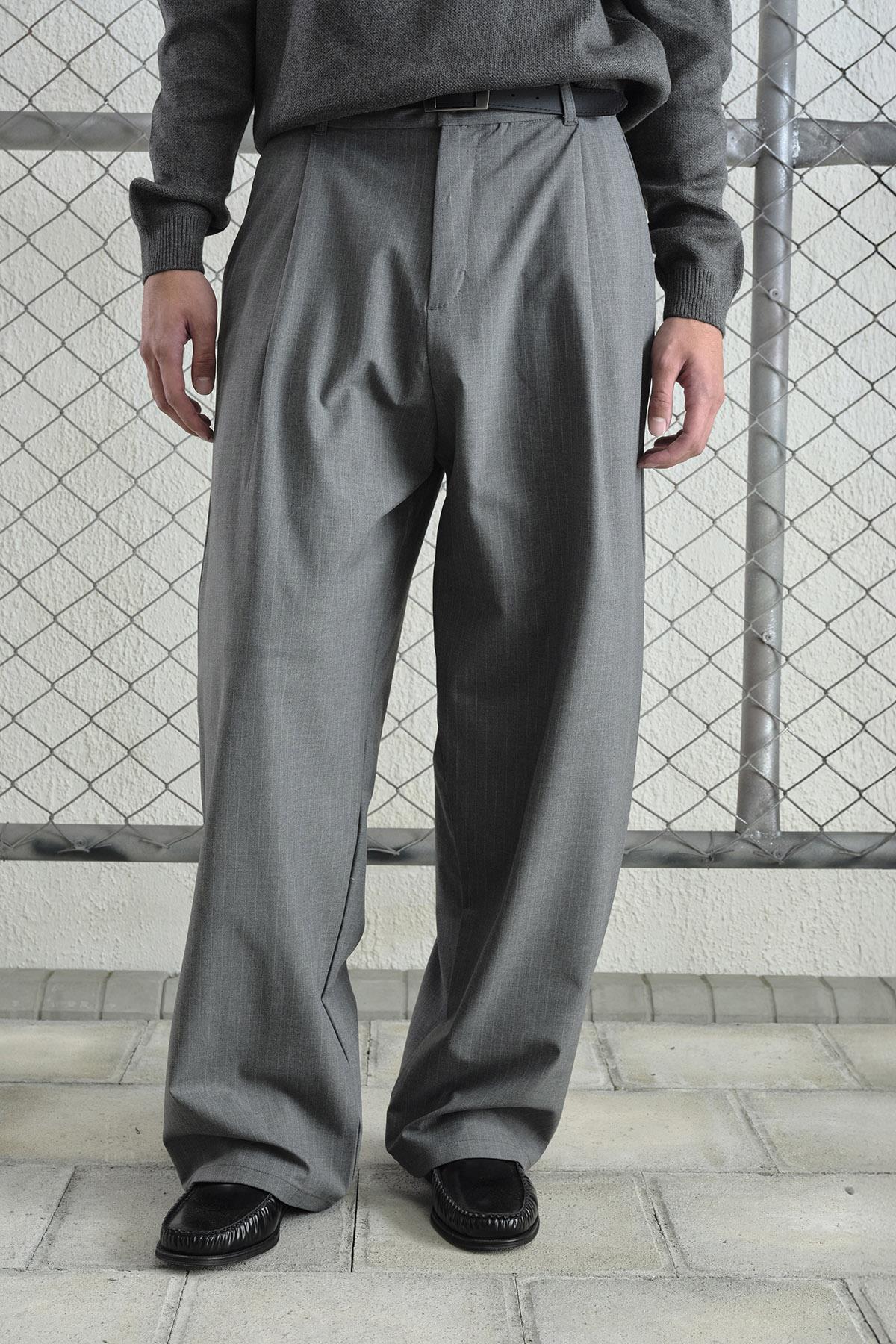 ÇİZGİLİ KLASİK ANTRASİT PANTOLON