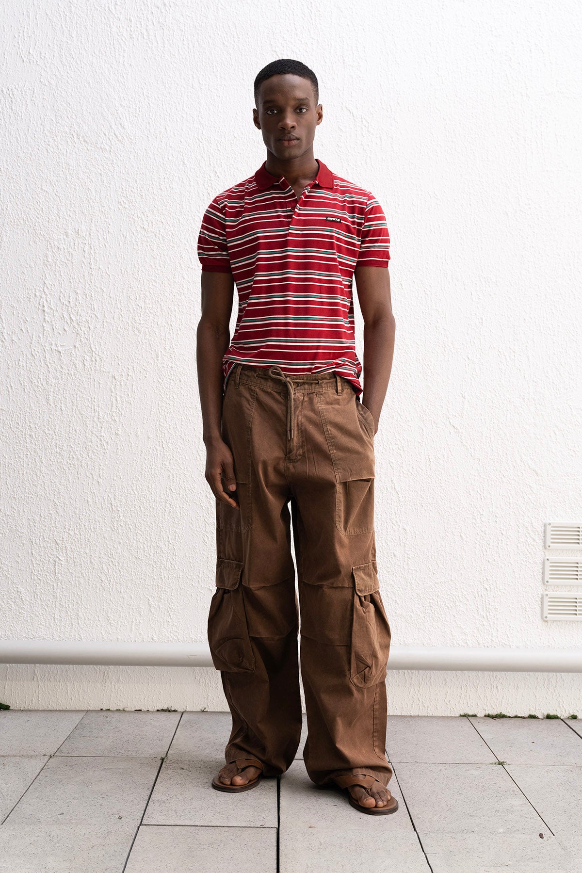 ÇİZGİLİ POLO YAKA BORDO T-SHIRT - BORDO M